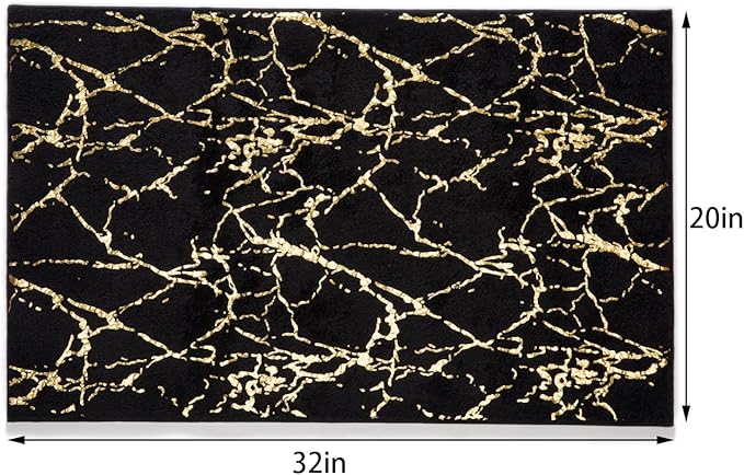 QJHOMO Marble Bathroom Rug Black and Gold Decor Bathroom Rugs Non Slip Bath Mat Super Absorbent Microfiber Plush Bathmat Machine Washable Floor Carpet for Tub, Shower, Bedroom (20x32 inch)