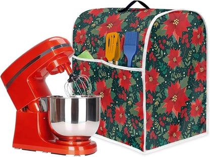 Christmas Stand Mixer Cover Dust Protective Poinsettia Stand Mixer Covers For Kitchen Aid 4.5-5 Quart Mixers Dustproof Cloth Cover for Small Appliance Protector Christmas Decoration