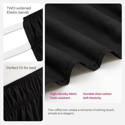 RIMELA Dorm Bed Skirt Twin XL 36 Inch Drop, Easy to Install Extra Long Wrap Around Elastic Dust Ruffle, Black Bedskirt Solid Silky Fabric Machine Washable (Twin XL 80“L x 39”W & Twin 75“L x 39”W)