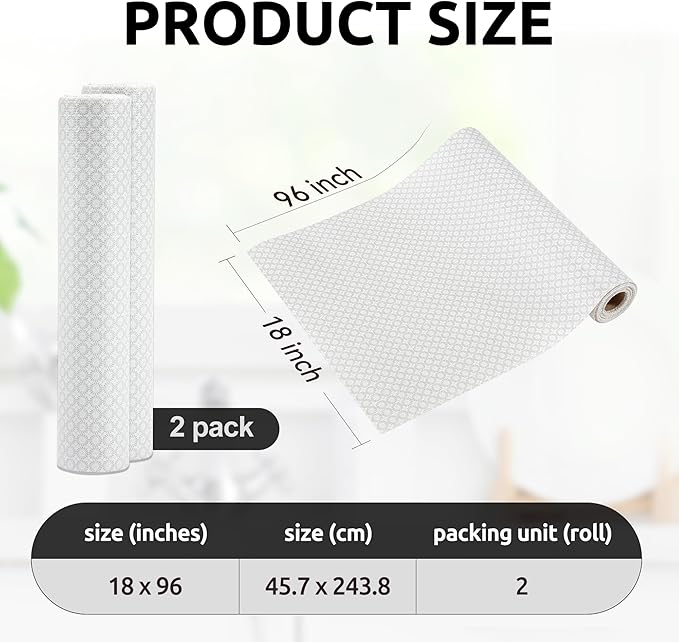 RAY STAR 18X96 Inch Shelf Liner for Kitchen Cabinets, Non-Adhesive Cabinet Liner Washable, PVC Drawer Liner for Dresser Non-Slip Bathroom (White Circle)(2 Roll)
