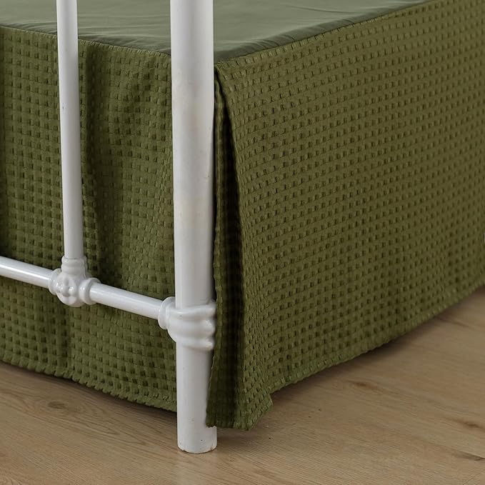 Full Bed Skirt - Full Size Bed Skirt 14 Inch Drop with Split Corners, Pleated Waffle Weave Bed Skirt, Tailored Dust Easy Fit, Machine Washable (Green, Full - 14" Drop)