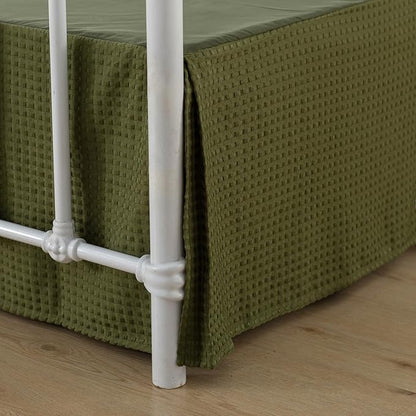 Full Bed Skirt - Full Size Bed Skirt 14 Inch Drop with Split Corners, Pleated Waffle Weave Bed Skirt, Tailored Dust Easy Fit, Machine Washable (Green, Full - 14" Drop)