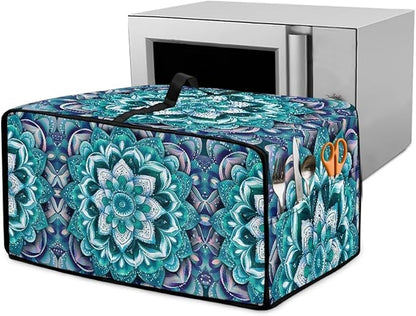 Boho Mandala Lotus Flower Print Microwave Oven Dust Cover with Storage Bags Toaster Oven Cover Polyester-Linen Fabric Small Appliance Dust Covers Fingerprint Protection, M