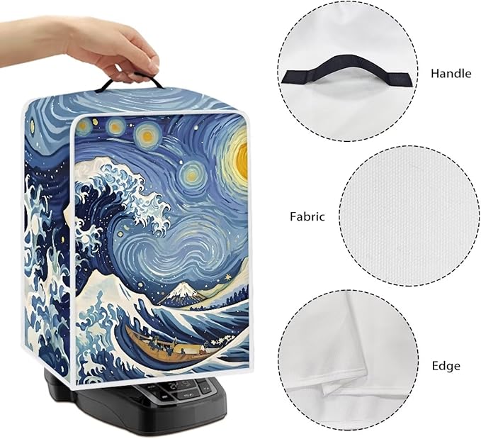 Starry Night Great Wave Print Coffee Maker Covers With Top Handle Folding Coffee Machine Dust Covers For Blender Mixer Juice Machine Keep Office Home Kitchen Clean