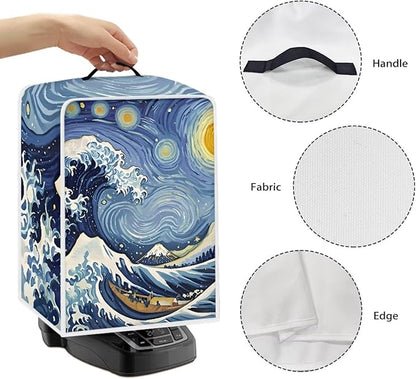 Starry Night Great Wave Print Coffee Maker Covers With Top Handle Folding Coffee Machine Dust Covers For Blender Mixer Juice Machine Keep Office Home Kitchen Clean