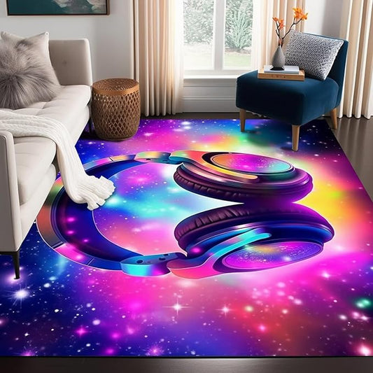 6' x 9' Galaxy Game Area Rug Large Music Headphone Rugs Space Colorful Throw Rug Non-Slip Carpet Doormats for Living Room Bedroom Apartment Dorm Floor Mat,180 X 275cm