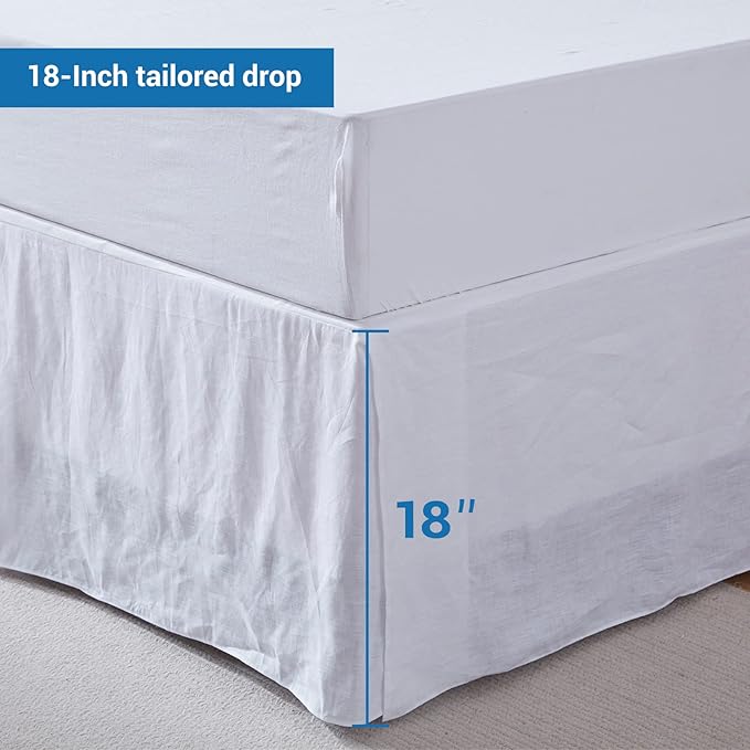 Simple&Opulence Premium Linen Bed Skirt Basic Style 18 inch Tailored Drop Dust Proof Easy Fit Breathable (18'' Basic-White, Twin)