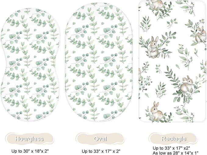 Bassinet Sheets for Baby Girls Boys 2 Pack, Fitted Baby Mattress Sheet for Rectangle, Oval, Hourglass Bassinet Mattress, Breathable Cozy & Universal Fit (Safari Dreams)