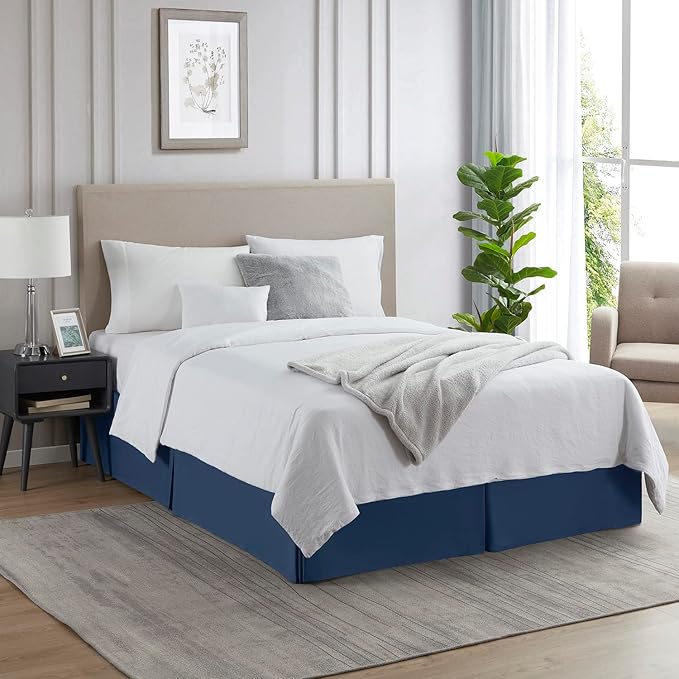 Nestl Navy Blue Full Bed Skirt - Full Size Bed Skirt 14 Inch Drop - Brushed Microfiber Bed Skirts - Hotel Quality Pleated Bed Skirt - Shrinkage & Fade Resistant