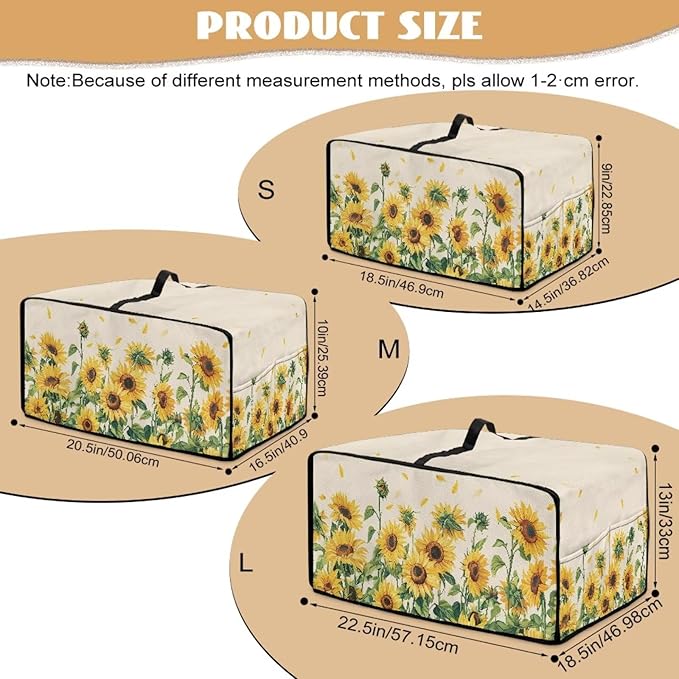 Convection Oven Cover with Storage Pockets, Dust-Proof Small Appliance Protector for Countertop Microwave Toaster Oven, S, 14.5 x 18.5 x 9 Inches, Sunflower Petals