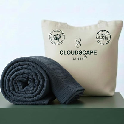 Cloud Scape Linen Extra Large 4 Layer Muslin Throw Blanket - 100% Cotton Gauze, Lightweight & Breathable All Season, Pre-Washed, for Couch & Bed, 50x70, Ensign Blue