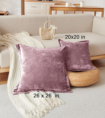 Luxurious Velvet Throw Pillow Covers 20x20 Set of 2 Decorative Pillow Covers Solid Square Cushion Case for Sofa Couch Bedroom Farmhouse, Mauve