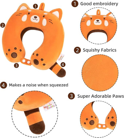 Niuniu Daddy Red Panda Kids Neck Travel Pillow for Traveling, Portable Memory Foam Neck Supportive Cervical Pillow for Long Flights Airplane, Car Headrest Sleeping for 3-8 Y/O Boys Girls Toddler