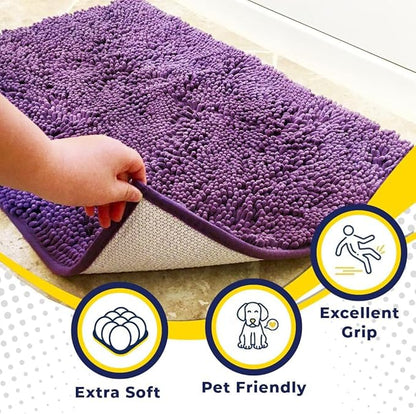 Muddy Mat® AS-SEEN-ON-TV Highly Absorbent Microfiber Door Mat and Pet Rug, Non Slip Thick Washable Area and Bath Mat Soft Chenille for Kitchen Bathroom Bedroom Indoor and Outdoor - Purple 36" x 120"