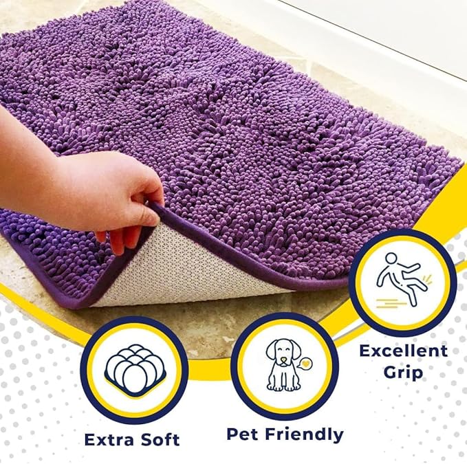 Muddy Mat® Shown on TV – Super Absorbent Door Mat Indoor, Microfiber Quick Dry Chenille Entryway Rug, Non-Slip Front Door Mat, Indoor Mats for Entryway, Machine Washable Pet Rug, Purple 36"x60"