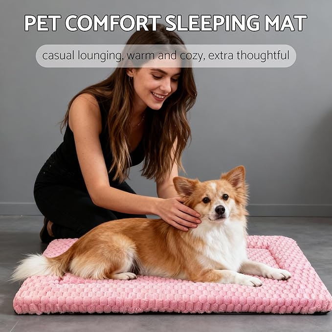 Dog Bed Mat, Reversible Dog Crate Pad - Washable Kennel Mat with Soft Support Foam, Flat Kennel Pad for Dogs & Cats, Double Pet Bed Perfect for Cage (Pink, 30" L x 20" W x 0.8" Th)