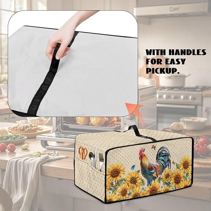 Microwave Oven Dust Cover Waterproof Dustproof Microwave Toaster Oven Cover Fabric Kitchen Machine Covers for Toaster Oven Air Fryer, Rooster Chicken Sunflower Butterfly Polka Dot Print, M