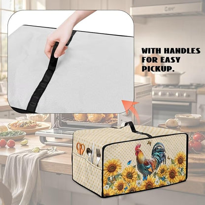Microwave Oven Dust Cover Waterproof Dustproof Microwave Toaster Oven Cover Fabric Kitchen Machine Covers for Toaster Oven Air Fryer, Rooster Chicken Sunflower Butterfly Polka Dot Print, M