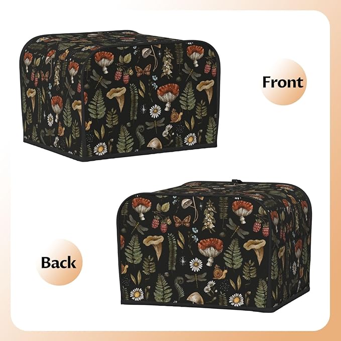 Vintage Witch Leaves Plant Mushroom 4 Slice Toaster Cover, Waterproof Toaster Dust Cover Bread Maker Protective Cover For Small Kitchen Appliance Dining Room Table Home Decor Gifts
