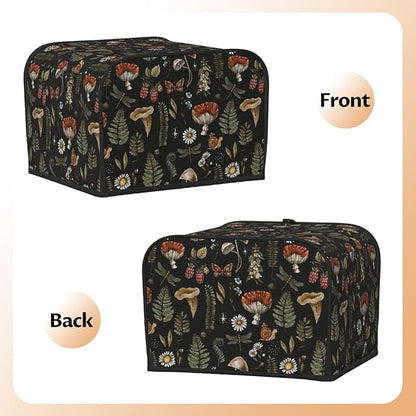 Vintage Witch Leaves Plant Mushroom 4 Slice Toaster Cover, Waterproof Toaster Dust Cover Bread Maker Protective Cover For Small Kitchen Appliance Dining Room Table Home Decor Gifts