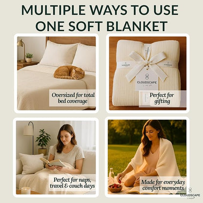 Cloud Scape Linen Oversized 4 Layer Muslin Blanket Twin Size - 100% Cotton, Lightweight & Breathable All Season Gauze, Pre-Washed, for Bed, Couch, fits Twin XL Bed,68x92, Ivory