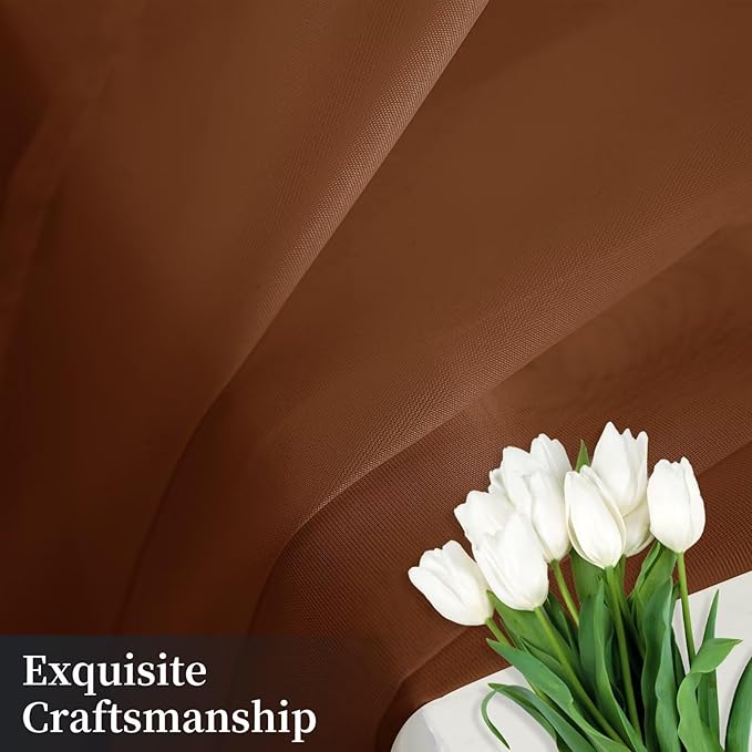 Sheer Curtains 84 Inches Long 2 Panels, Rod Pocket Short Curtain for Kitchen, Bedroom, Cafe Window(Brown 38" W x 84" L)
