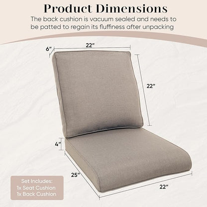 Outdoor Chair Cushions- 22 X 25 Inch High Density Sponge Patio Cushions Deep Seat Patio Furniture Cushions for Chair Sofa Couch-Grey/2 Piece