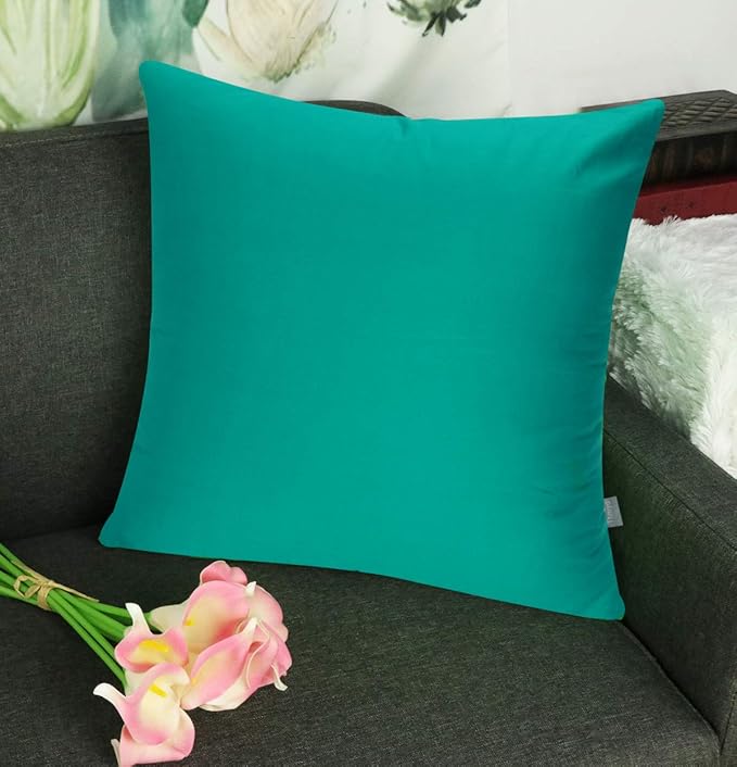 Thmyo 4-Pack 100% Cotton Comfortable Solid Decorative Throw Pillow Case, Square Cushion Cover Pillowcase Sublimation Blank Pillow Covers DIY Throw Pillowcase for Sofa(18x18 inch/ 45x45cm,Lake Blue)