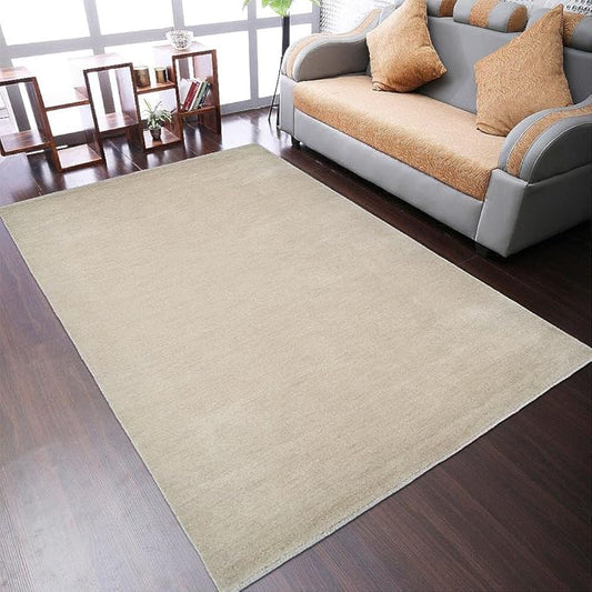 Hand Knotted Loom Wool ECO-Friendly Area Rugs - 5'7''x7'10'', Rectangle, Beige Color, Solid Plain Design, High Pile Thick Handmade Anti Skid Rugs for Living Room (L00111)