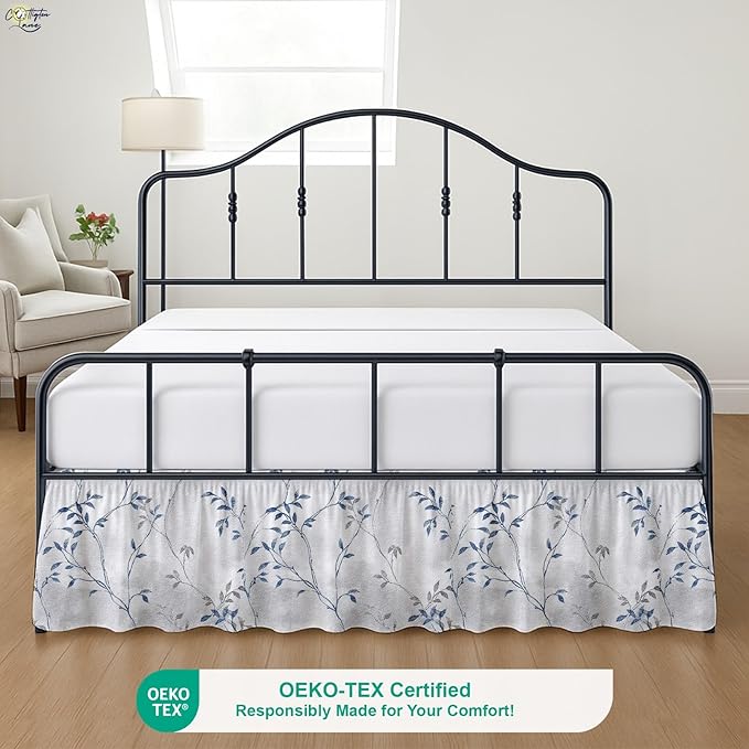 Cottington Lane Ruffled Bed Skirt Full Size with Split Corner, Brushed Microfiber Hotel Quality Dust Ruffle, 14 Inch Drop Gathered Bedskirt, Soft, Stylish, Shrink & Fade Resistant, Neutral Nature