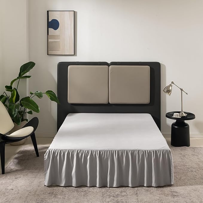 Light Grey Bed Skirt Full Size Ruffled Bed Skirt with Split Corners, Full Bed Skirt 18 Inch Drop, Full Size Bed Skirt Light Grey for Ruffled Bed Skirt with Split Corners, Bed Skirt Full Size