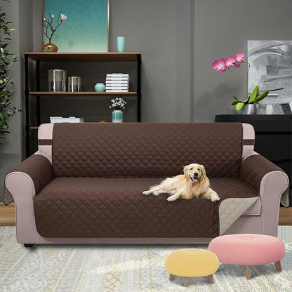 U-NICE HOME Large Sofa Cover Reversible Couch Cover for Dogs with Elastic Straps Water Resistant Furniture Protector for Pets Couch Cover for 4 Cushion Couch (Oversized Sofa, Coffee/Beige)