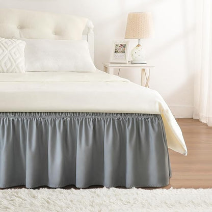 RIMELA Light Grey Bed Skirt Queen Size 21 Inch Drop, Elastic Bed Skirting for Bed Base and Frame, Bedding Dust Ruffle Easy to Install, Lightweight Wrap Around Adjustable Bedskirt