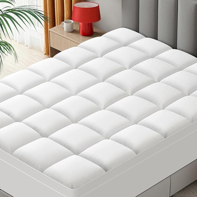 Twin Mattress Topper - Extra Thick Mattress Pad Cover - Pillow Top with Soft Breathable Spiral Fiber Filling, 8-21 Inch Deep Pocket, Cooling, White