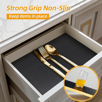 Shelf and Drawer Liner for Kitchen Cabinets Non-Adhesive, Strong Grip Non-Slip Thickened Cabinet Liners for Shelves, Waterproof Mats for Dresser Cupboard, Black, 23 in x 20 Feet