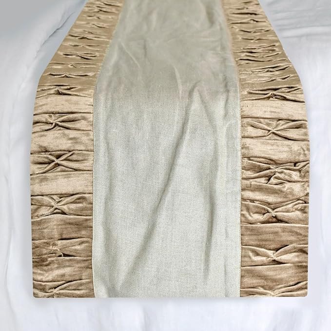 The HomeCentric King/Queen/Twin Brown Luxury Twin 53"x18" Bed Runner with One Pillow Cover, Patchwork, Pintucks Bed Scarf on Velvet Fabric - Cascade Pleats