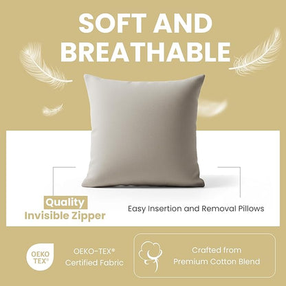 Haven & Glow Decorative Throw Pillow Cover – Square Cushion Case with Zipper | Modern Sofa, Couch & Bed Accent Pillow Covers for Living Room, Bedroom & Home Decor | 18 x 18 Inch – Beige – Pack of 2
