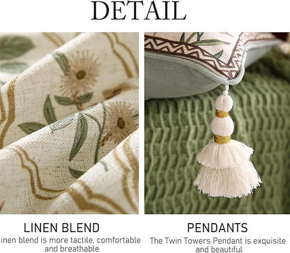 ISAENNE Design Linen Throw Pillow Covers 12"x20" Pack of 2, Lumbar Farmhouse Cushion Covers with Yellow Purple Watercolor Wildflower Pattern Decor Pillowcases for Bed,Living Room,Outdoor,Car