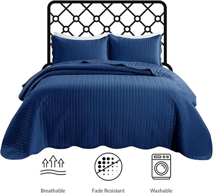 IR Imperial Rooms 8 Pack California King Quilt Bedding Set (118"x106") - Bulk Wholesale for Hotels, Guest Bedroom & Airbnbs - Lightweight Microfiber Reversible Embossed Quilts Bedspread (Navy)