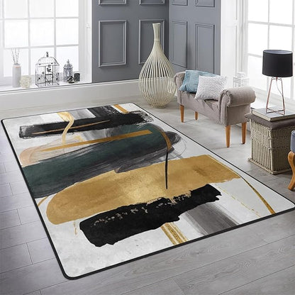 9CH Fashion Modern Area Rug 6' x 9', Abstract Art Painted Black White Gold Foil Modern Artwork Area Rug for Living Room Bedroom Dining Room