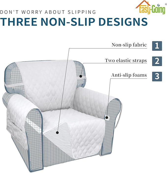 Easy-Going Sofa Slipcover Waterproof Sofa Cover Couch Cover for 4 Cushion Couch with Elastic Straps Washable Non-Slip Furniture Protector Cover for Pets, Dogs, Cat (XX-Large, White)