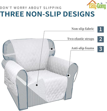 Easy-Going Sofa Slipcover Waterproof Sofa Cover Couch Cover for 4 Cushion Couch with Elastic Straps Washable Non-Slip Furniture Protector Cover for Pets, Dogs, Cat (XX-Large, White)