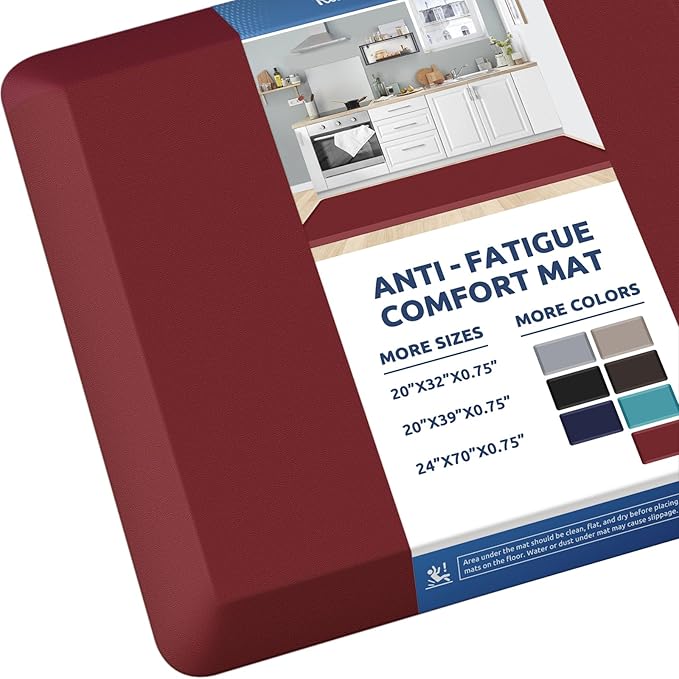 KitchenClouds Kitchen Mat Cushioned Anti Fatigue Rug 24"x70" Waterproof, Non Slip, Standing and Comfort Desk/Floor Mats for House Sink Office (Red)
