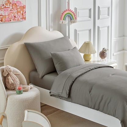 Toddler Bedding Set - 5 Piece Soft and Breathable Toddler Bed Set for Boys and Girls, Includes Quilted Comforter, Fitted Sheet, Flat Top Sheet, Standard Pillowcase and Toddler Pillowcase, Dark Gray