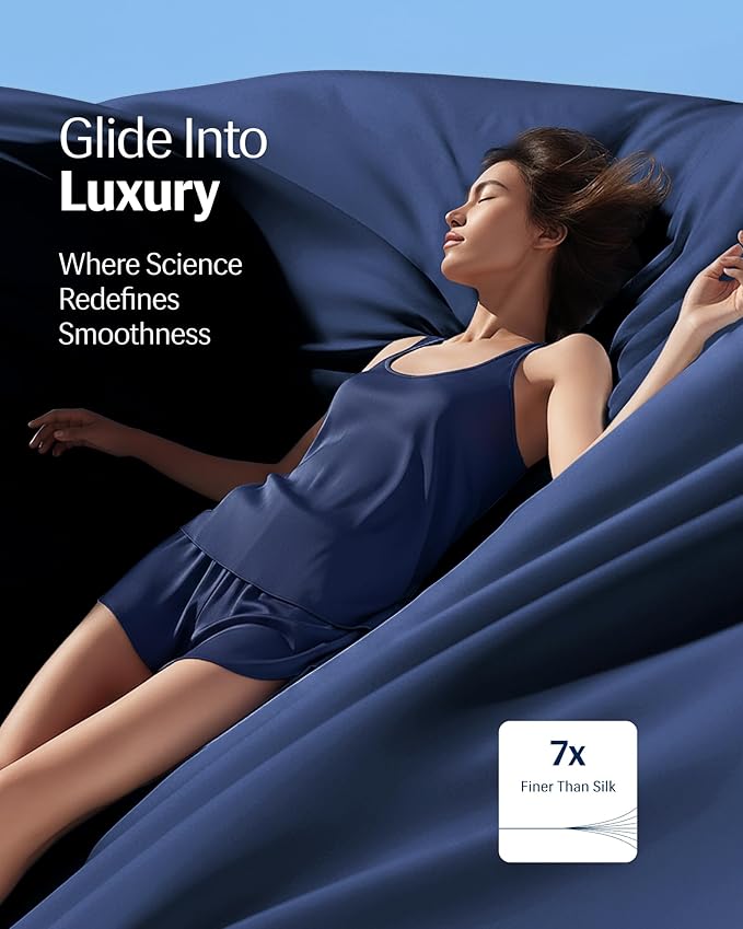 REST® Evercool®+ Cooling Sheet Set, Cali King, Midnight Blue, Breathable Bed Sheets for Hot Sleeper and Night Sweats, with Pillowcases, with Ionic+ Self-Cleaning Silver Yarn for Sensitive Skin, 4PCS