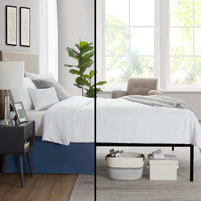 Nestl Navy Blue Twin Bed Skirt - Twin Size Bed Skirt 14 Inch Drop - Brushed Microfiber Bed Skirts - Hotel Quality Pleated Bed Skirt - Shrinkage & Fade Resistant