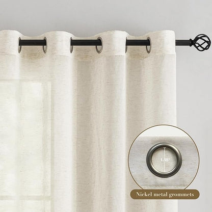 Anmao Flax Linen Curtains for Living Room 45 Inch Length 2 Panels Set, Light Filtering Sheer Window Curtain Drapes for Bedroom with Nickel Grommet, 52 Inch Wide Each Panel, Ivory Color
