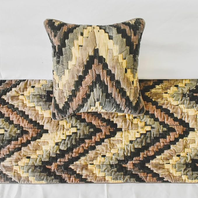 The HomeCentric King/Queen/Twin Beige Designer Twin 53"x18" Bed Runner Without Pillow Cover, Abstract, Chevron, Quilted Bed Scarf on Suede Velvet Fabric - Paramount