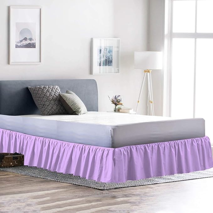 Ruffled Bed Skirt (King, Lavender) 18 Inch Drop Dust Ruffle with Platform, 100% Cotton 600 Thread Count Fabric, Gathered Styling, Available in All Bed Sizes and 23 Colors - Bedskirt