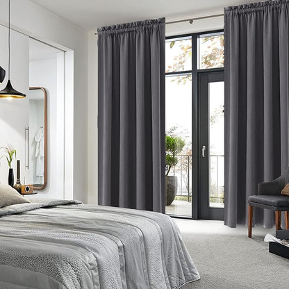 DWCN Blackout Curtains for Bedroom 84 Inch Length 2 Panels Set, Solid Thermal Insulated Energy Saving Rod Pocket Window Treatment Curtains Blackout Drapes (W42 x L84 Inch, Dark Grey)
